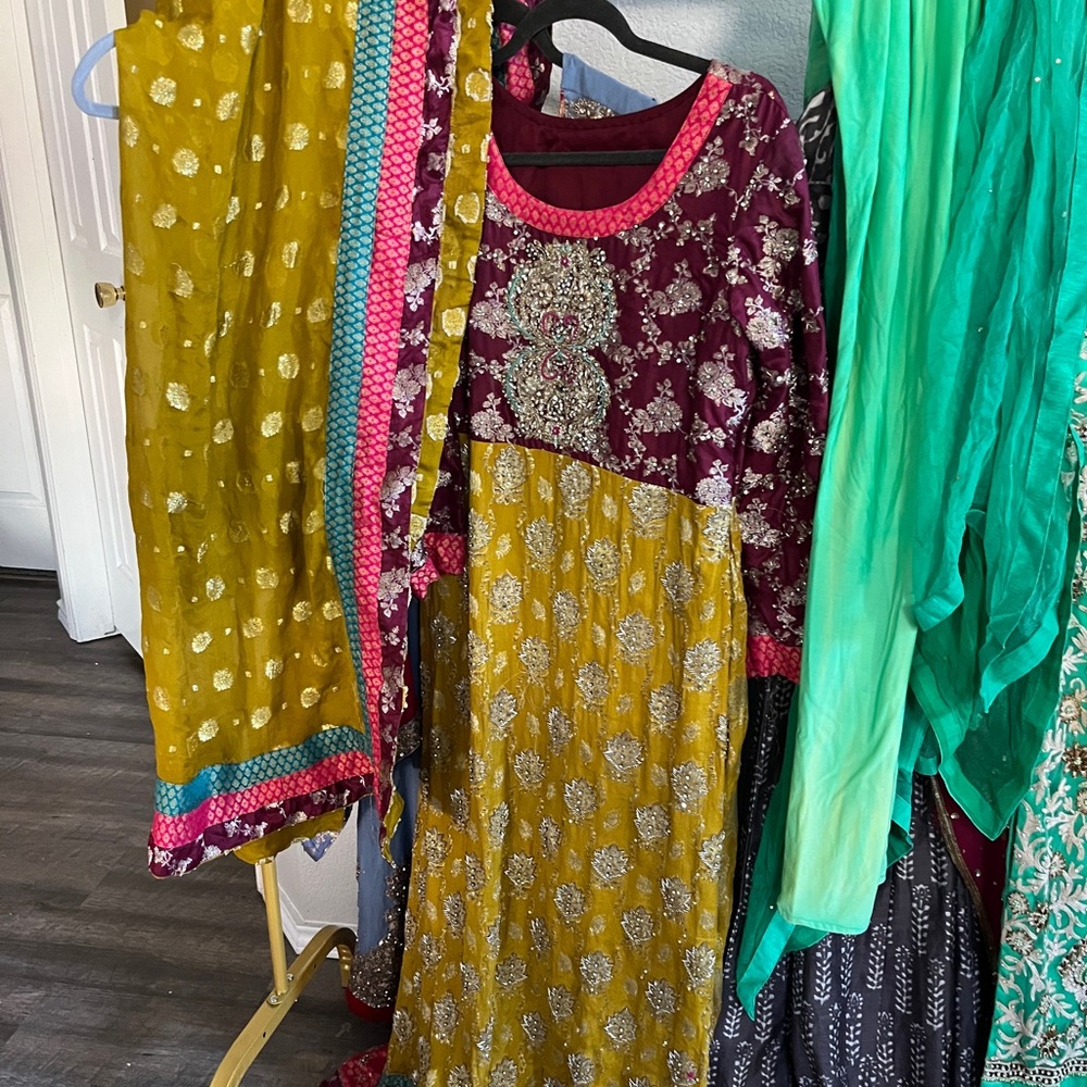 Pakistani suit Designer custom made mendhi gown and dupatta